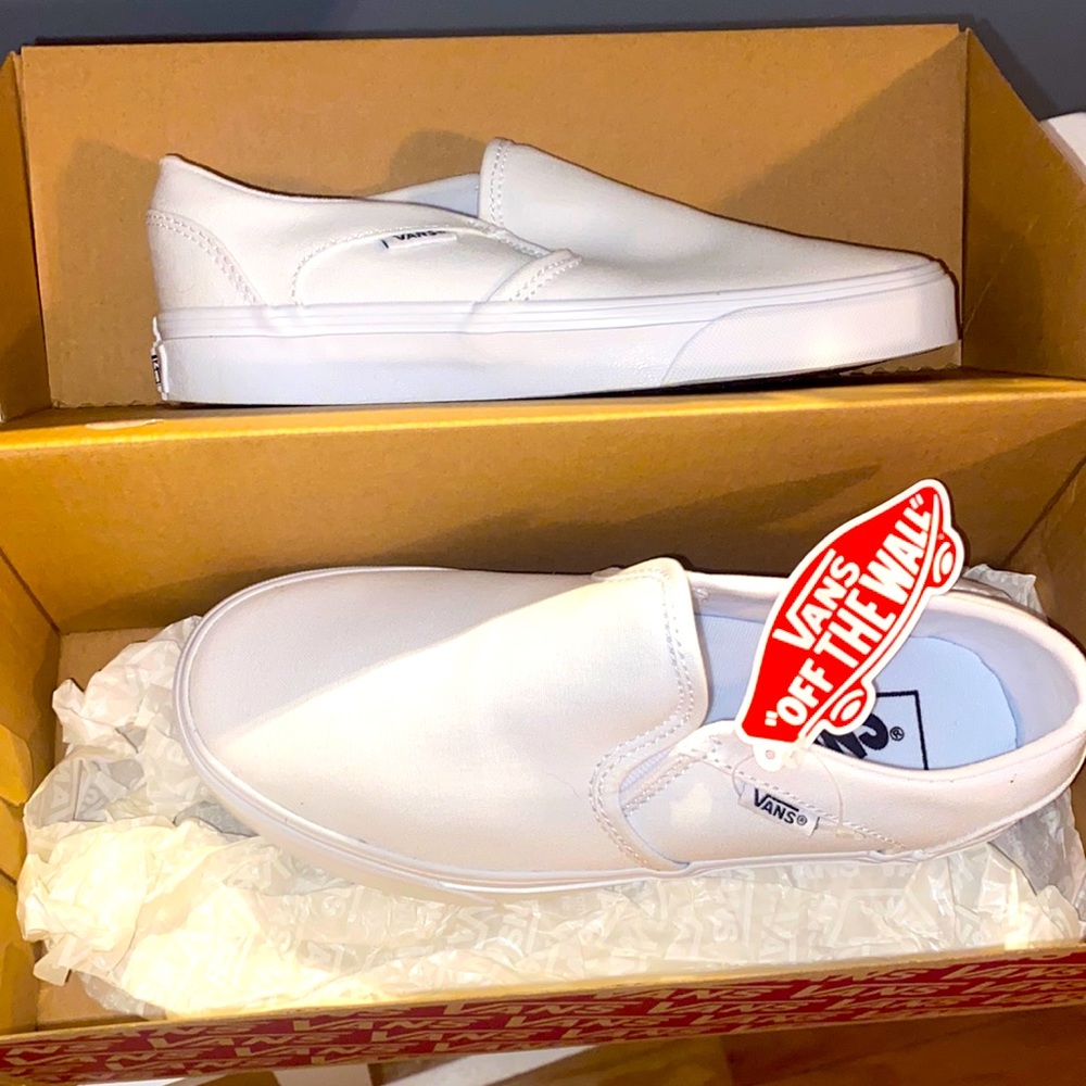Brand new: white slip-on vans